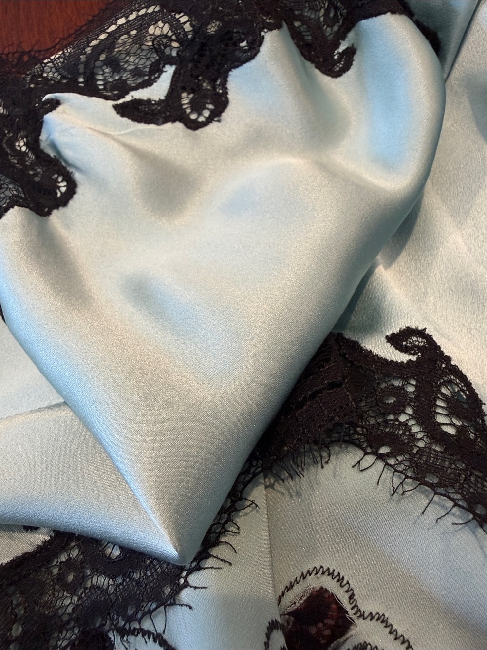 Natori seafoam Blue Slip with Black Lace Trim - Picture 3 of 8